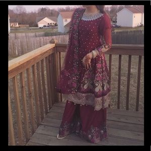 Purple and brown palazzo shalwar